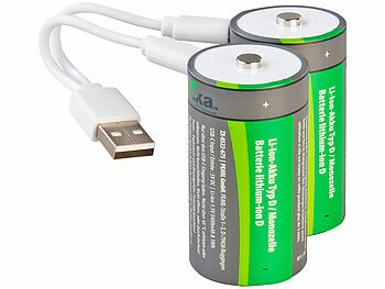USB-Akku Typ D: tka 4er-Set Li-Ion-Akkus Typ D mit USB-C, 5.400 mAh, 8.100 mWh, 1,5 V