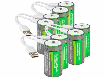 USB-Akku Typ D: tka 8er-Set Li-Ion-Akkus Typ D mit USB-C, 5.400 mAh, 8.100 mWh, 1,5 V