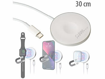 3in1 iPhone Ladekabel: Callstel Kabelloses 3in1-Ladepad, Qi- & MagSafe-kompatibel, 2,5-15 Watt, 30 cm