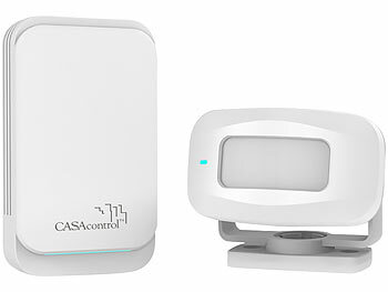CASAcontrol Funk-Durchgangsmelder & Alarm, PIR, batteriebetriebene Klingel, weiß