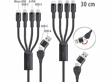 USB Kabel: Callstel 2 x Lade- & Datenkabel USB-C/A zu USB-C/Micro-USB/Lightning, 30cm, 60W