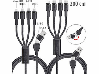 Charging Cables: Callstel 2 x Lade- & Datenkabel USB-C/A zu USB-C/Micro-USB/Lightning, 2m, 60W