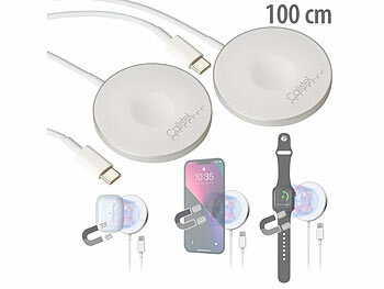 Qi-Ladestation iPhone: Callstel 2er-Set 3in1-Ladepads, Qi- & MagSafe-kompatibel, 2,5-15 Watt, 100 cm