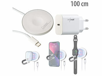 Qi-Ladestationen iPhone: Callstel 3in1-Ladepad, Qi- & MagSafe-kompatibel + 20 W USB-PD-Netzteil, 100 cm