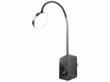 Lunartec Dimmbare CCT-LED-Steckerleuchte mit Steckdose, USB-A/C-Port, schwarz