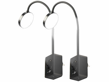 Lunartec 2er-Set Dimmbare CCT-LED-Steckerleuchten mit Steckdose, schwarz