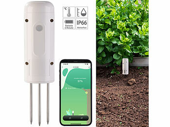 Bodenfeuchtesensor: Luminea Home Control Smarter, universeller ZigBee-Boden-Feuchtigkeits- & Temperatursensor