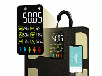 newgen medicals Digitale Akku-Körperfettwaage mit Handsensoren und App, bis 180 kg