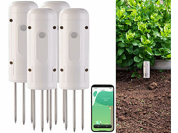 Luminea Home Control 4er-Set smarte ZigBee-Boden-Feuchtigkeits- & Temperatursensoren