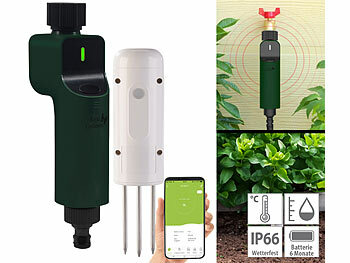 Ventil: Luminea Home Control ZigBee-Bewässerungscomputer + Boden-Feuchtigkeits- & Temperatursensor