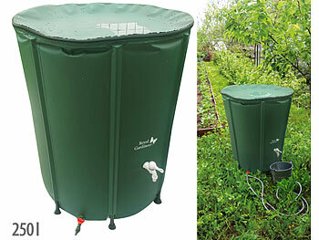 faltbar Faltbarer Gartenhahn Bewässerung Faltbares Wasserspeicherbehälter: Royal Gardineer Faltbare Regentonne mit Deckel, 250 l, 620 GSM-PVC, Schlauchanschluss