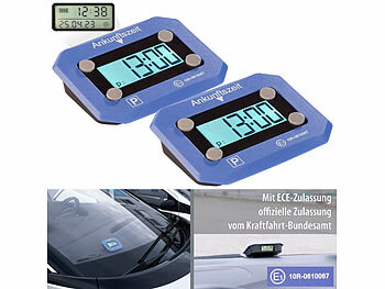 Digitale Parkuhr: Lescars 2er-Set ultrakompakte, digitale e-Parkscheiben mit ECE-Zulassung