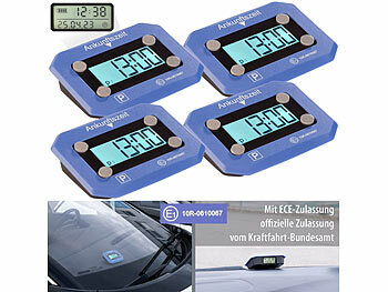 Digitale Parkuhr: Lescars 4er-Set ultrakompakte, digitale e-Parkscheiben mit ECE-Zulassung