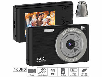 Digitalkamera: Somikon Digitale Foto-Kompaktkamera, interp. 4K-Auflösung, Sony-Sensor, 44 MP