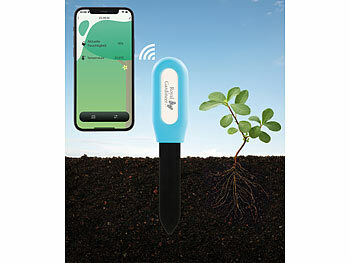 Luminea Home Control Pflanzen-Bodenfeuchtigkeits- & Temperatursensor mit WLAN-Gateway & App