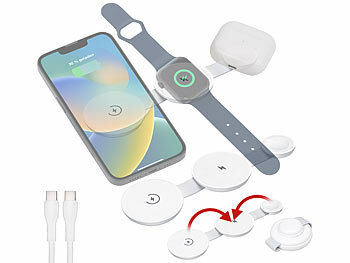 3in1 Ladestation MagSafe: Callstel 2er-Set 3in1-Ladegerät für iPhone, AirPods und Apple Watch, MagSafe 