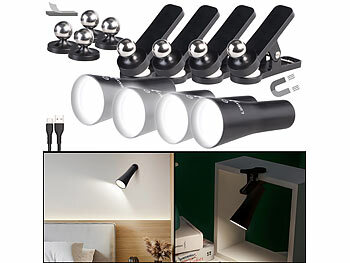 Leselampe Bett Wand: Lunartec 4er-Set 3in1-Akku-Wand-, Klemm- und Taschenlampe, mit 3 Modi, schwarz