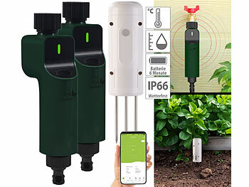 ZigBee-Bodentester: Luminea Home Control 2x ZigBee-Bewässerungscomputer + 1x Boden-Feuchte- & Temperatursensor