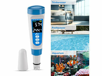 Poolthermometer Digital: AGT Digitales 4in1-Wasserqualitäts-Messgerät, LCD-Display, IP55