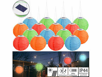 Orangene Lampions: Lunartec 16er-Set Solar-LED-Lampions, Dämmerungssensor, IP44, Ø 30 cm, bunt