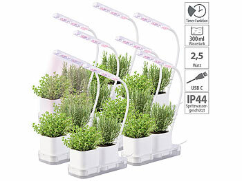 Pflanzen-Anzucht-Sets: PEARL 8er Mini-Gewächs-& Anzucht-Station,2 Töpfe,Wachstums-LEDs & Wassertank