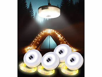 Campinglampe warmweiß: Lunartec 4er-Set 2in1-Akku-Campingleuchte mit Lichterkette, 6 Modi, IPX4, 10m