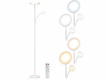 LED Wohnzimmerleuchten: Lunartec LED-Stehlampe mit Leselampe, Fernbedienung, 2.800 lm, dimmbar, weiß