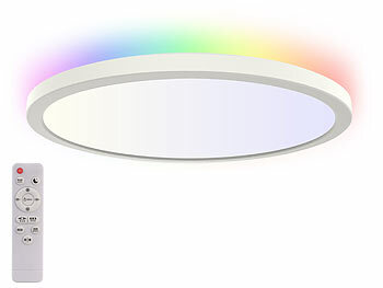 Luminea 2er-Set Slim-CCT-LED-Deckenleuchten, RGB-Hintergrundlicht,dimmbar,IP44