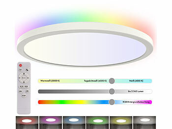 Luminea 2er-Set Slim-CCT-LED-Deckenleuchten, RGB-Hintergrundlicht,dimmbar,IP44