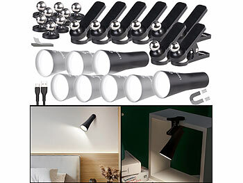 Leselampe Wand: Lunartec 8er 3in1-Akku-Wand-, Klemm- und Taschenlampe, mit 3 Leuchtmodi,schwarz