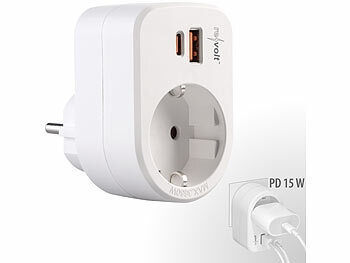 revolt 4er-Set 3in1-Steckdose, USB-C mit PD 20 W, USB-A mit QC 3.0 15 W, 230V