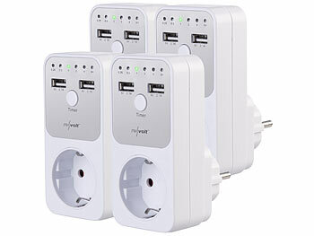 Zeitschaltuhr Timer: revolt 4er-Set digitale Dual-USB- & 230-V-Steckdosen-Countdown-Timer 