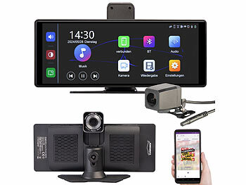Dashcam: Lescars IPS-HD-Touchscreen für Apple CarPlay mit 10,26"/26 cm & Rückfahrkamera