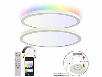 Deckenleuchte LED Küche: Luminea Home Control 2er-Set Super Slim WLAN-CCT-LED-Deckenlampen, Memory-Funktion, App