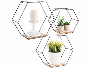 Dekoregal: Carlo Milano 3er-Set Hexagon-Metall-Wandregale, 3 verschiedene Größen, schwarz
