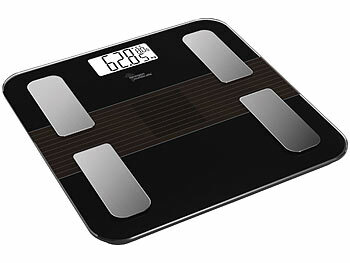 newgen medicals Smarte Solar-Akku-Körperfettwaage aus Glas, mit App, LCD, bis 180 kg