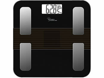 newgen medicals Smarte Solar-Akku-Körperfettwaage aus Glas, mit App, LCD, bis 180 kg