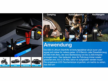 Powerbank mit Kfz-Starthilfe und LED-Taschenlampe