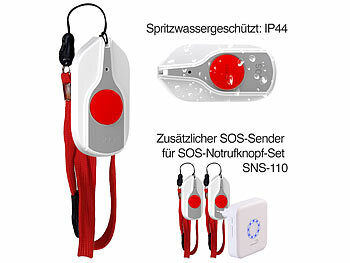 CASAcontrol SOS-Notrufknopf-Set für Senioren, 8x Sender, 1x Empfänger, 110dB, IP44