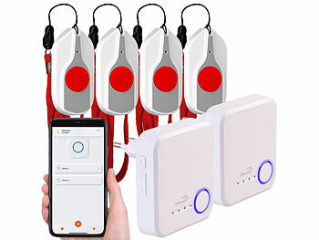 Notruftaste: CASAcontrol Smartes SOS-Notrufknopf-Set für Senioren, 4x Sender, 2x Empfänger, App