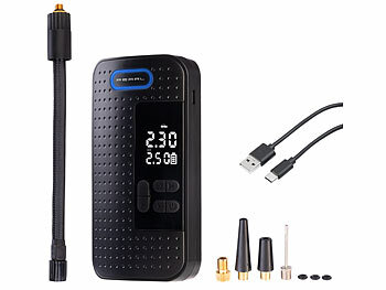 Fahrradpumpe: AGT Mini-Akku-Kompressor-Luftpumpe mit LED-Display, 2.000 mAh, 150 psi