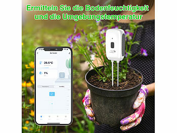Royal Gardineer 4er-Set Boden-Feuchtigkeits-/Temperatur-Sensoren, Bluetooth-komp., App