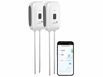 Garten-Zubehör: Royal Gardineer 2er-Set Boden-Feuchtigkeits-/Temperatur-Sensoren, Bluetooth-komp., App