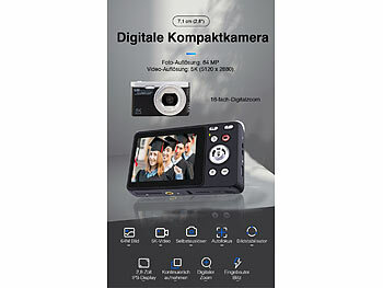 Somikon Digitale Kompaktkamera mit 64 MP, 5K, Autofokus, 16-facher Digitalzoom