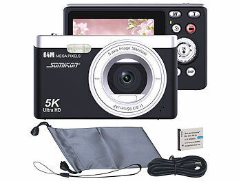 Digitalkamera: Somikon Digitale Kompaktkamera mit 64 MP, 5K, Autofokus, 16-facher Digitalzoom
