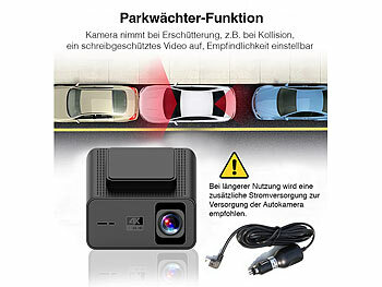 Lescars 4K-UHD-Dashcam, GPS, 1,47"-IPS-Display, G-Sensor, Rückfahrkamera, App
