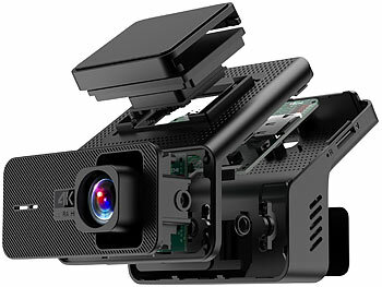 Lescars 4K-UHD-Dashcam, GPS, 1,47"-IPS-Display, G-Sensor, Rückfahrkamera, App