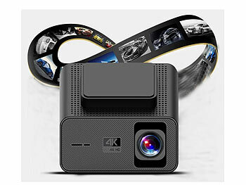 Lescars 4K-UHD-Dashcam, GPS, 1,47"-IPS-Display, G-Sensor, Rückfahrkamera, App