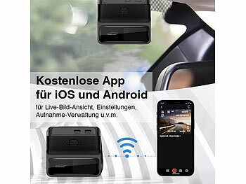 Lescars 4K-UHD-Dashcam, GPS, 1,47"-IPS-Display, G-Sensor, Rückfahrkamera, App