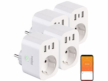 USB Adapter Netzteil: Luminea Home Control 4er-Set WLAN-Steckdose m. Energiekostenmesser, 1x USB-C 20W, 2x USB-A